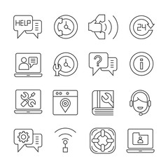 call service and support center icons outline on white background