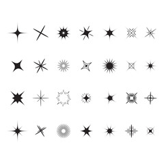 Stars Sparkles sign symbol set. Decoration element. Cute shape collection. Shining effect. Flat design. White background.