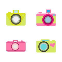 Set of 4 cameras in a flat style on a white background
