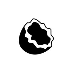 Black & white vector illustration of cut coconut. Flat icon of fresh nut. Vegan & vegetarian food. Health eating ingredient. Isolated object