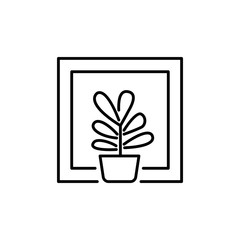 Foliage house plant in pot. Line vector icon. Houseplant with leaves