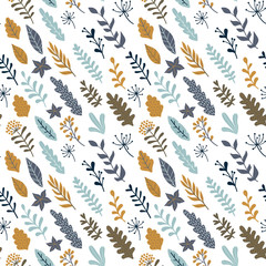 Hand drawn floral seamless pattern. Modern design for wrapping paper, cover, fabric, etc. Vector wallpaper.