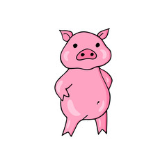 Cute pig isolated vector illustratuin on white background. Cheerful pig character. Funny hand drawn picture. symbol of the year 2019