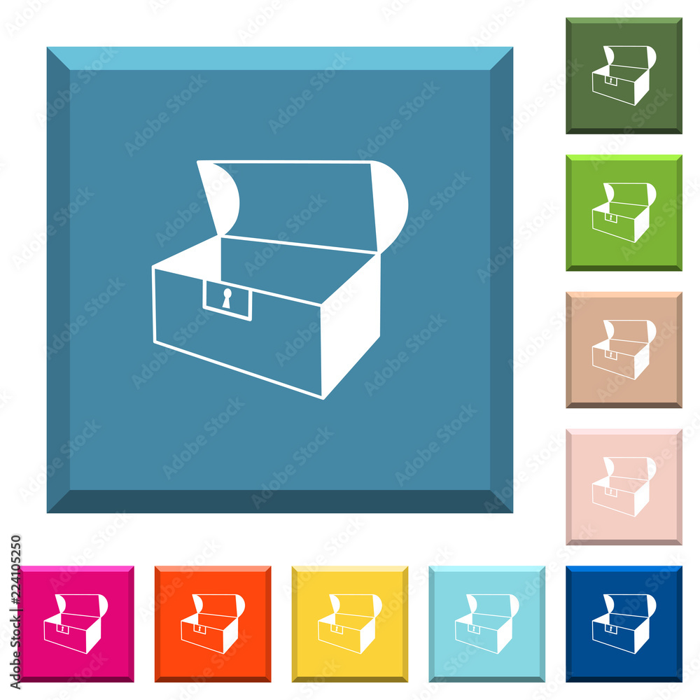 Poster empty open coffer white icons on edged square buttons