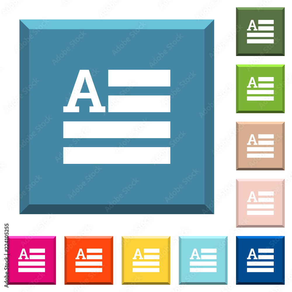 Poster text initials white icons on edged square buttons