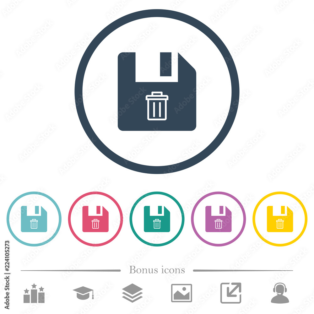 Poster delete file flat color icons in round outlines