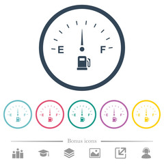 Fuel indicator flat color icons in round outlines