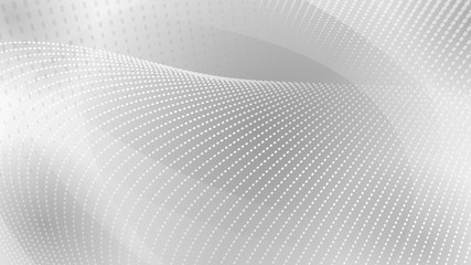 Abstract background of curved surfaces and halftone dots in white and gray colors