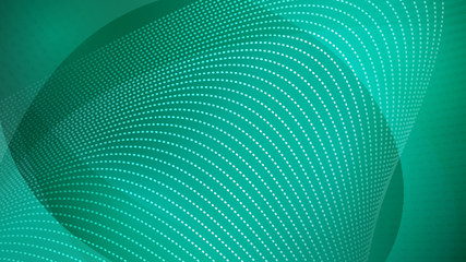 Abstract background of curved surfaces and halftone dots in turquoise colors