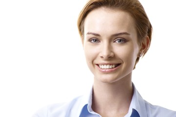 Closeup portrait of happy woman