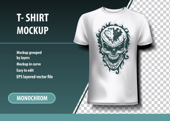 Skull with a hole in the head. T-Shirt template, fully editable.