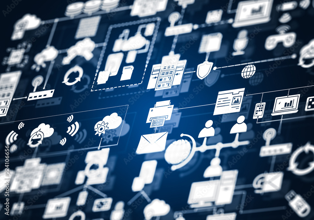 Poster technology background image with media interface as connection a