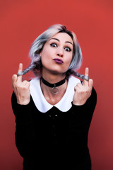 Fototapeta premium Portrait of woman with pigtails