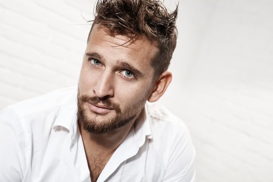 Headshot Portrait Of Handsome Casual Man On White