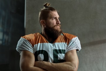 Portrait of bearded american football player