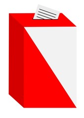 Urna wyborcza z kartą do głosowania, ilustracja wektorowa na białym tle bez godła - obrazy, fototapety, plakaty