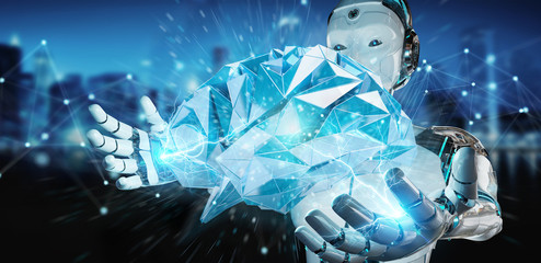 White woman humanoid creating artificial intelligence 3D rendering