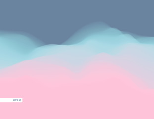 Colorful fluid dynamic wavy structure. Soft smooth gradient surface. Modern abstract illustration. Pale mild clouds. Flowing digital vapor. Futuristic background wallpaper. Element of design.