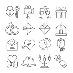 wedding icons set thin line style