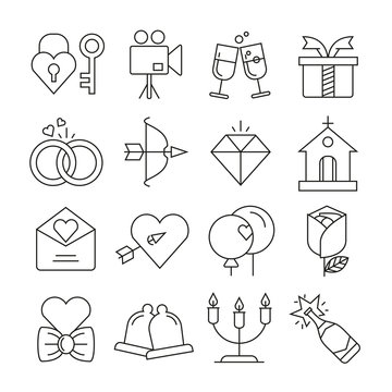 wedding icons set thin line style