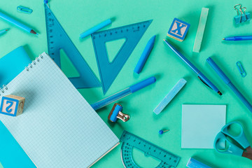 School and office supplies. Top view.