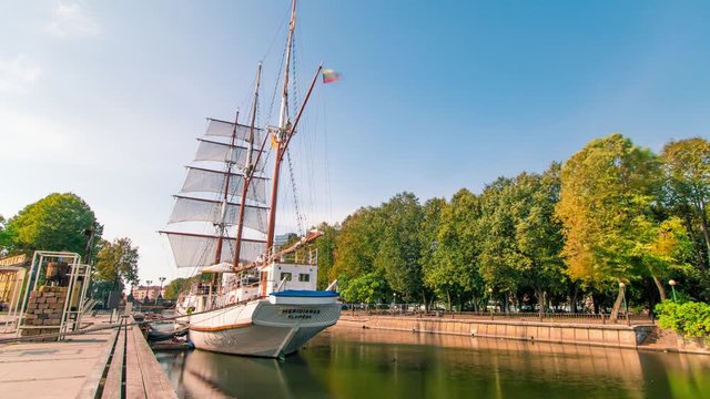 Sailboat in Old Town of Klaipeda City, Lithuania
