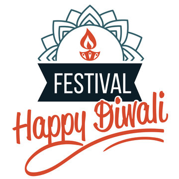 Diwali religious Hindu holiday emblem with lotus