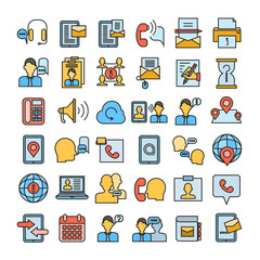 contact icons and customer service icons in color style