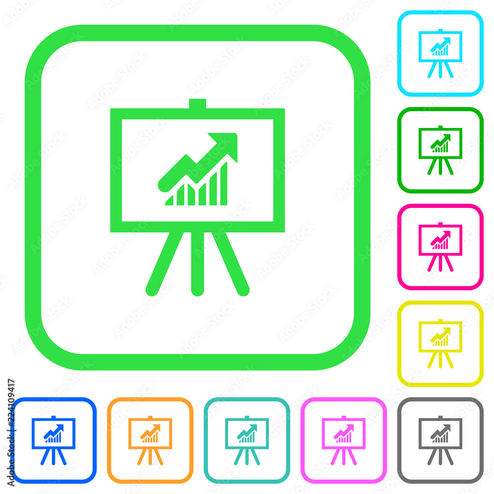 Poster presentation table with rising graph vivid colored flat icons