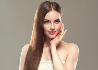 Beautiful long hair smooth woman with perfect hairstyle young model