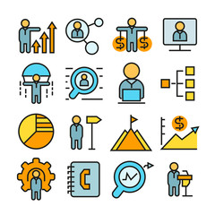 office and business management icons in color style