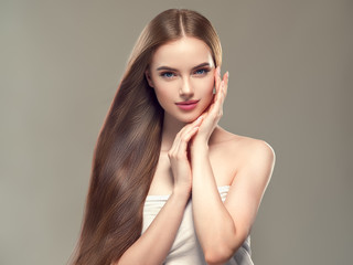 Long smooth hair woman brunette with healthy hairstyle