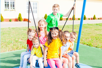 New playground in the kindergarten in the summer outdoors