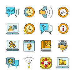 call service and support center icons color style