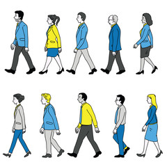 Various businesspeople walking