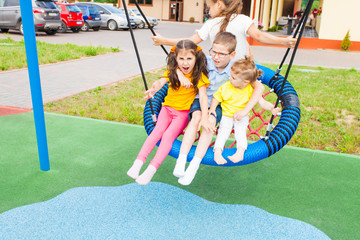 Fototapeta na wymiar Entertainment for preschoolers outdoors in the summer outdoors