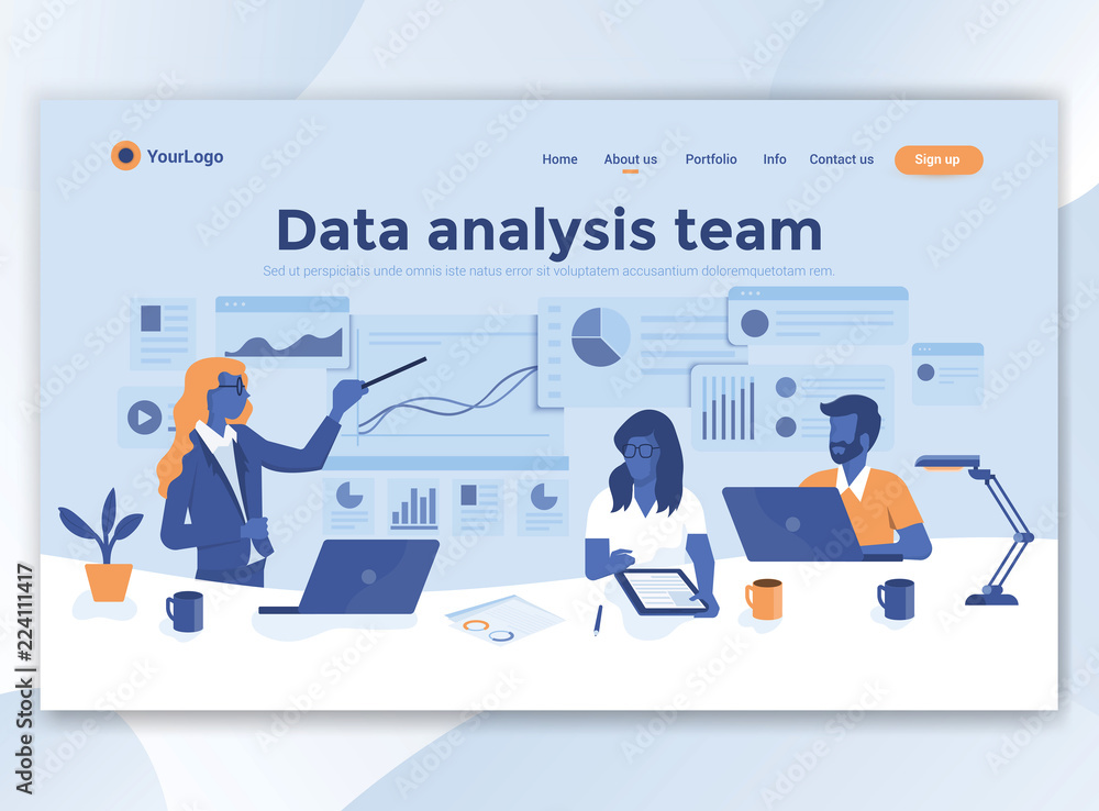 Poster flat modern design of wesite template - data analysis team