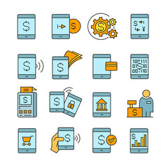 mobile payment and mobile banking icons color style