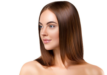 Naklejka premium Woman with beautiful long hair isolated on white healthy and shine hairstyle