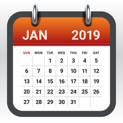 January 2019 monthly calendar vector illustration