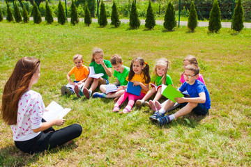 Extended day group in the summer outdoors