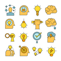 creative and brain icons color style