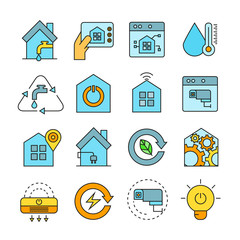 smart home and home automation icons color style