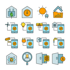 smart home and home automation icons color style