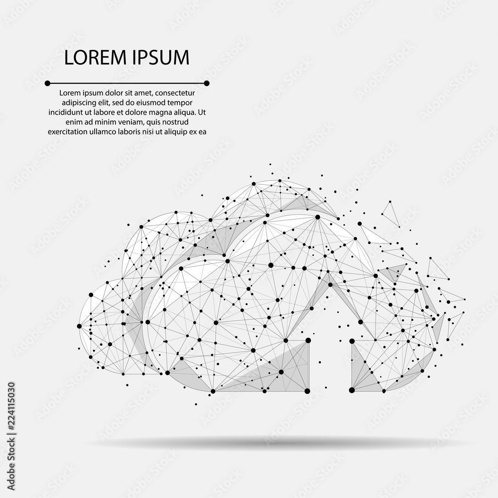 Poster cloud computing online storage low poly consisting of points, lines, and shapes. polygonal future mo
