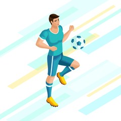 Isometrics Soccer player on a beautiful background of. Playing football, the player is running, attacking. Colorful concept of the