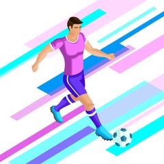 Isometrics Soccer player on a bright background of. Football player. Playing football, the game is running, attacking. Colorful concept of the