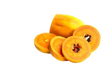 Ripe papaya fruit  isolated on white background , objects copy space