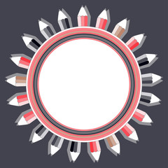 graphic style pencil circular frame in pink black on dark gray