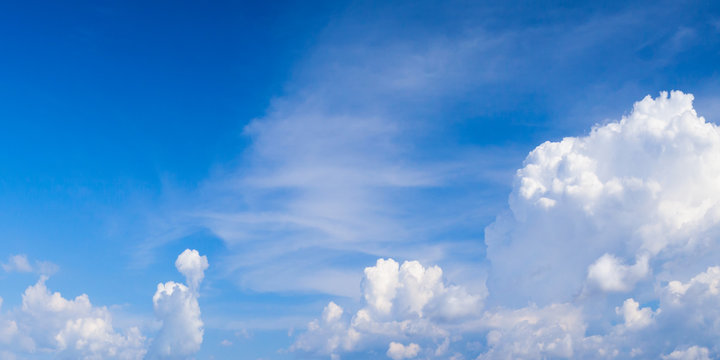 Fototapeta White cumulus clouds formation in blue sky